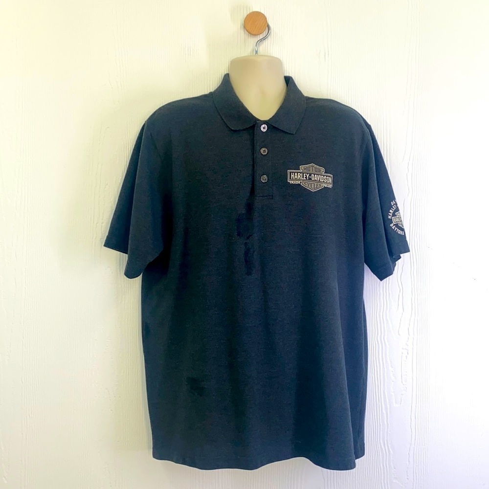 Harley Davidson -Grey Polo Harley Emblem On Left Chest Daytona Beach Size Large